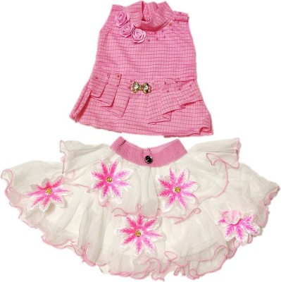 Gajab Trends Baby Girls Party(Festive) Top Skirt(Pink)