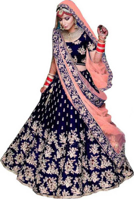 Ashohini Embroidered Semi Stitched Lehenga Choli  (Dark Blue) For Rs. 509 @ 75 %