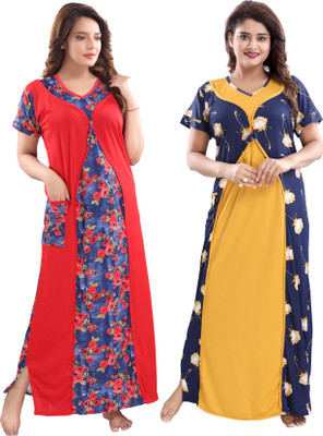 Glam World Women Nighty(Multicolor)