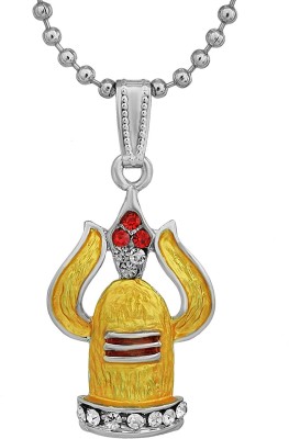 Zumrut Silver Plated CZ Studded Golden Enamel Mahadev/ Shiv Trishul Shivling/Shivpindi Bholenath Mahakal Bahubali Inspired Neck Chain Pendant Locket Necklace Temple Jewellery for Men/Women Silver Brass Pendant