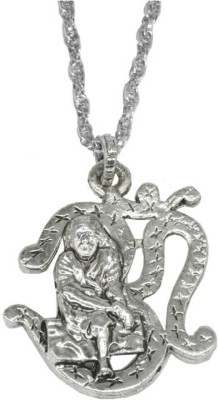 Zumrut Silver Plated Brass OM with Shirdi Sai Baba Sainath Sabka Malik Ek Religious Chain Pendant Locket Necklace Temple Religious Jewelry for Men/Women Silver Brass Pendant