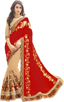 Kedar Fab Embroidered Bollywood Silk Blend Saree(Red)
