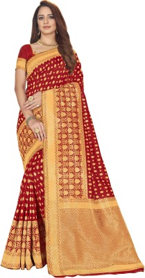 Sariya Woven Banarasi Silk Blend, Jacquard Saree(Red)