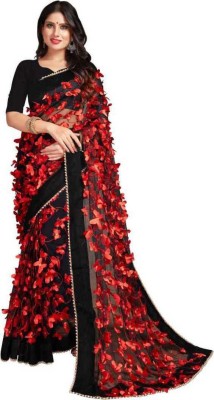 Shiv Embroidered Handloom Net, Lycra Blend Saree(Red)