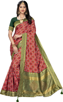 Pbs Prints Digital Print, Graphic Print Bollywood Silk Blend, Chiffon Saree(Red)