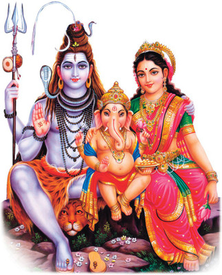 Masstone 50 cm Lord Shiva Parvati Ganesha Family Religious God Self Adhesive Sticker(Pack of 1)