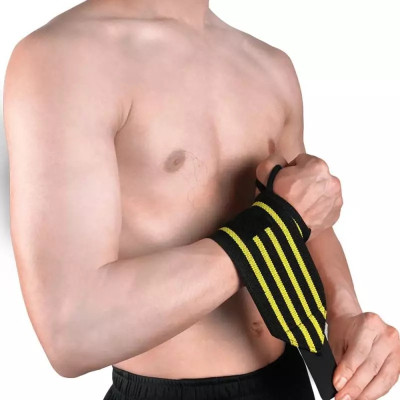 GLOWISH ADJUSTABLE ELASTIC WRIST WRAP FOR WEIGHTLIFTING POWERLIFTING BREATHABLE Wrist Support(Black, Yellow)