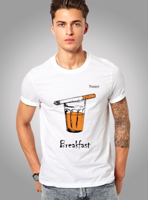 Tocayo Printed Men Round Neck White T-Shirt