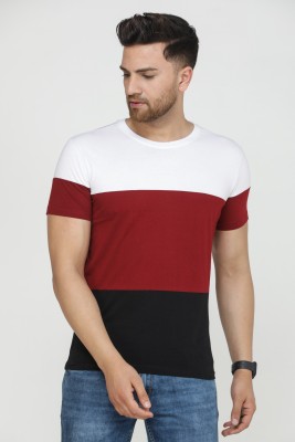 Wrath Colorblock Men Round Neck White, Maroon, Black T-Shirt