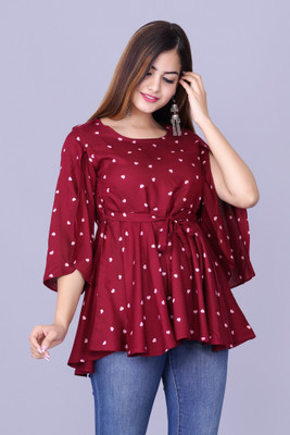 Flawless Casual Printed Women Maroon Top