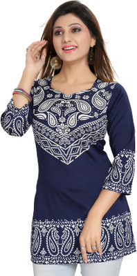 Keshubaba Women Printed Straight Kurta(Blue)