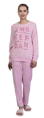 Kaily Women Printed Pink Night Suit Set