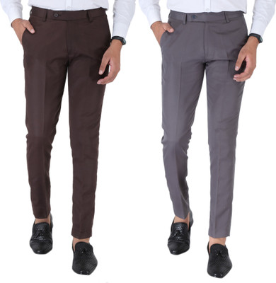 SREY Slim Fit Men Brown Trousers