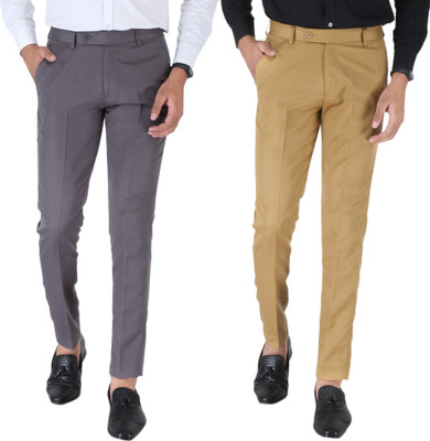 SREY Slim Fit Men Grey, Brown Trousers