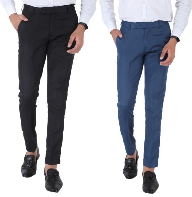 SREY Slim Fit Men Black, Blue Trousers