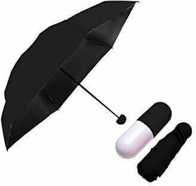 NMS TRADERS Stylish Capsule Mini Travel Umbrella 4 fold Compact Umbrella Umbrella(Black)