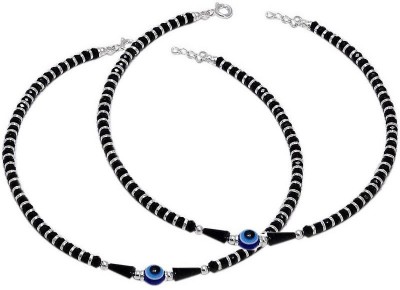 Parnika Pair of Evil Eye Charm Nazariya Anklet for Girls & Women | Pure 92.5 Sterling Silver Anklet(Pack of 2)