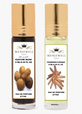 Menjewell Pack Of 2PC Attar(Kasturi Musk 9ML,Chandan-E-Khaas 9ML)Natural Itra/Attar/ Perfume Floral Attar(Gold Musk, Musk)