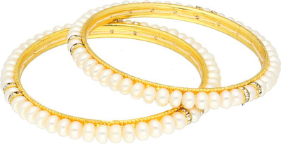 Sri Jagdamba Pearls Alloy Pearl, Cubic Zirconia Gold-plated Bangle Set
