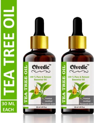 Olvedic Tea Tree Essential Oil for Healthy Skin, Face, and Hair -Organic Remedy for Dandruff, Acne & Stress- 30 ML Pack of 2 Bottle 60 ml(60 ml)