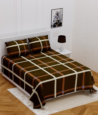 eCraftIndia 140 TC Cotton Double Printed Flat Bedsheet(Pack of 3, Brown)