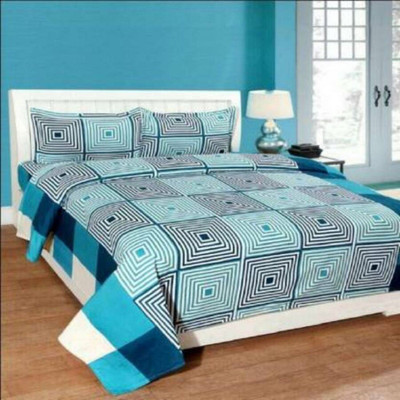 Gautam Textile Hub 144 TC Microfiber Double 3D Printed Flat Bedsheet(Pack of 1, Blue)