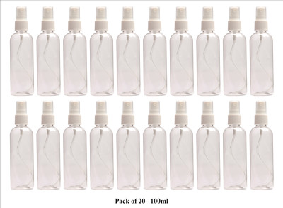 Asian Aura Refillable Transparent Empty Spray Pump Bottle for cleaning 100 ml Spray Bottle(Pack of 20, White, Plastic)