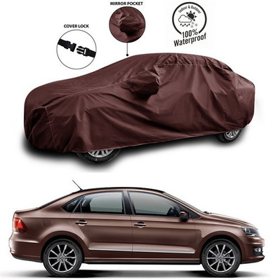 SEBONGO Car Cover For Volkswagen Vento (With Mirror Pockets)(Maroon)