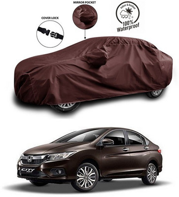 ANTHUB Car Cover For Honda City i-Dtec (With Mirror Pockets)(Brown)