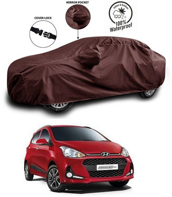 SEBONGO Car Cover For Hyundai Grand i10 (With Mirror Pockets)(Brown)