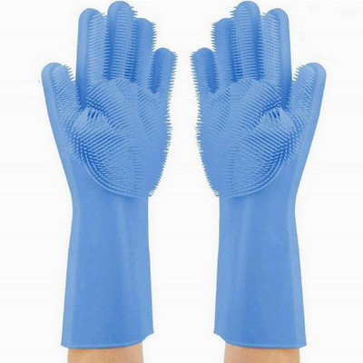 PRATYANG Silicone Dishwashing Reusable Cleaning Scrubber Gloves211 Wet and Dry Disposable Glove Set(Free Size Pack of 2)