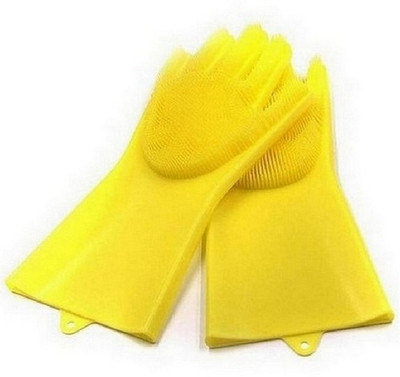 RBGIIT Magic Silicone Gloves Scrubbing Gloves for dishes, dishwashing gloves with scrubbers, dish gloves for kitchen, car wash, and pet care Wet and Dry Glove Set(Medium Pack of 4)