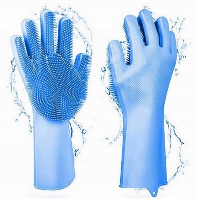 HM EVOTEK Silicone Cleaning Gloves for Kitchen Dishwashing Pet Grooming Glove Set Wet and Dry Glove Set(Free Size Pack of 2)