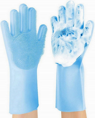 sourya Silicone Cleaning Gloves for Kitchen Dishwashing Pet Grooming Glove Set Wet and Dry Glove Set(Free Size Pack of 2)
