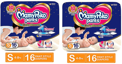 MamyPoko Extra Absorb Pant Style Diapers Small - 16 +16 Pieces - S(32 Pieces)