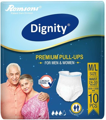 Romsons Dignity Premium Pull Ups Adult Diaper Medium-Large 10 Pcs, Waist Size 24â- 53â, (Pack of 1) Adult Diapers - M - L(10 Pieces)