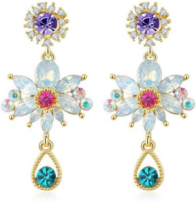 DERBEN CLOVE Beautiful Shiny Korean Crystal Flower Stud Multi colour Dazzling Earrings for Girls AND Women Crystal Alloy Drops & Danglers