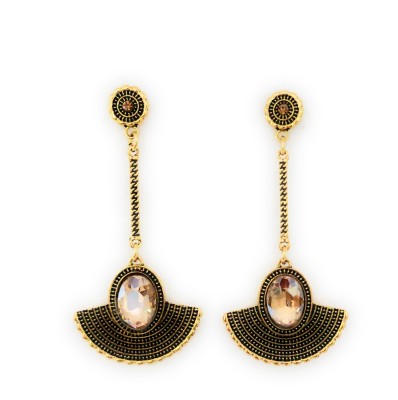 Preet Art Jewellery Antique gold plated oxidised long lct crystal earrings Crystal Metal, Crystal Drops & Danglers