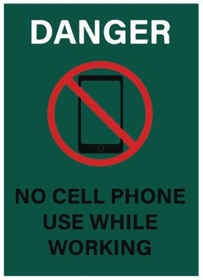 VVWV NO CELL PHONE USE WHILE WORKING SIGN STICKER Emergency Sign
