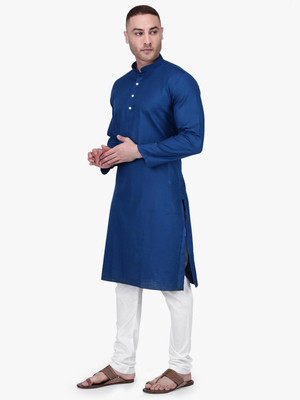 Rajubhai Hargovindas Men Solid Straight Kurta(Dark Blue)