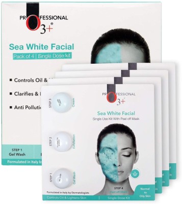 O3+ Sea White Facial Kit Includes Gel Wash, Microderma Brasion, Seaweed Cream and Peel Off Mask(4 x 45 g)