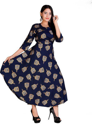 Trendy Fab Anarkali Gown(Dark Blue)