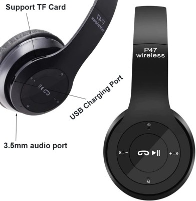 ANY KART P47 Wireless Headphone Sports Adjustable Headphone with Mic Bluetooth Gaming Headset(Black, On the Ear)