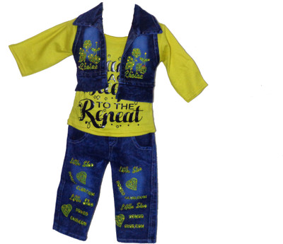 SAMJHO FASHION Boys & Girls Party(Festive) T-shirt Jeans(yellow)