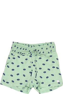 Pepe Jeans Short For Girls Casual Printed Cotton Blend(Green, Pack of 1)