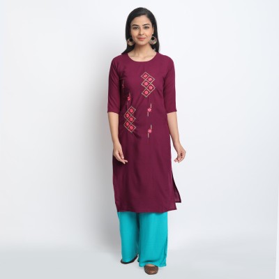 EthnicBasket Women Embroidered Straight Kurta(Purple)