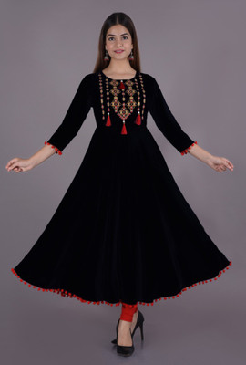 85 OFF on Pooja Creation Women Embroidered Anarkali Kurta Black