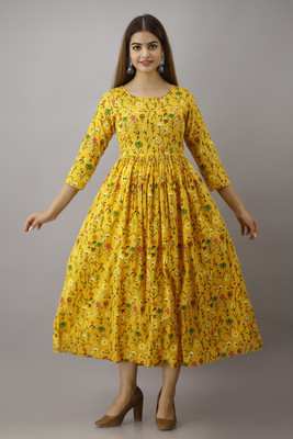 KIMAYRA Women Printed A-line Kurta(Yellow)