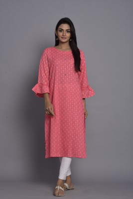 SRE ENTERPRISE Women Printed Straight Kurta(Pink)