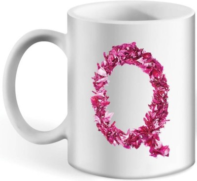 MM9E Rose Leaf Q Letter mug , Couple , Lover , Letter Q Alphabet Best Gift for Friends Who's Name Start With Q , Special Birthday Gift for Girlfriend Ceramic Coffee (11oz) 330ml Ceramic Coffee Mug(330 ml)